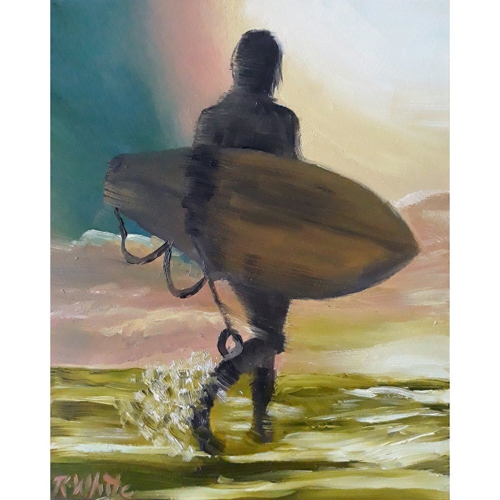 “Surfer“ Original oil painting on Cradled Wood Panel 8"w x 10"h x 1.5"d